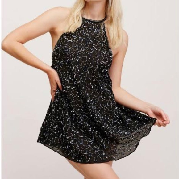 Free People Flying High Beaded Shift Black Mini - Picture 2 of 8
